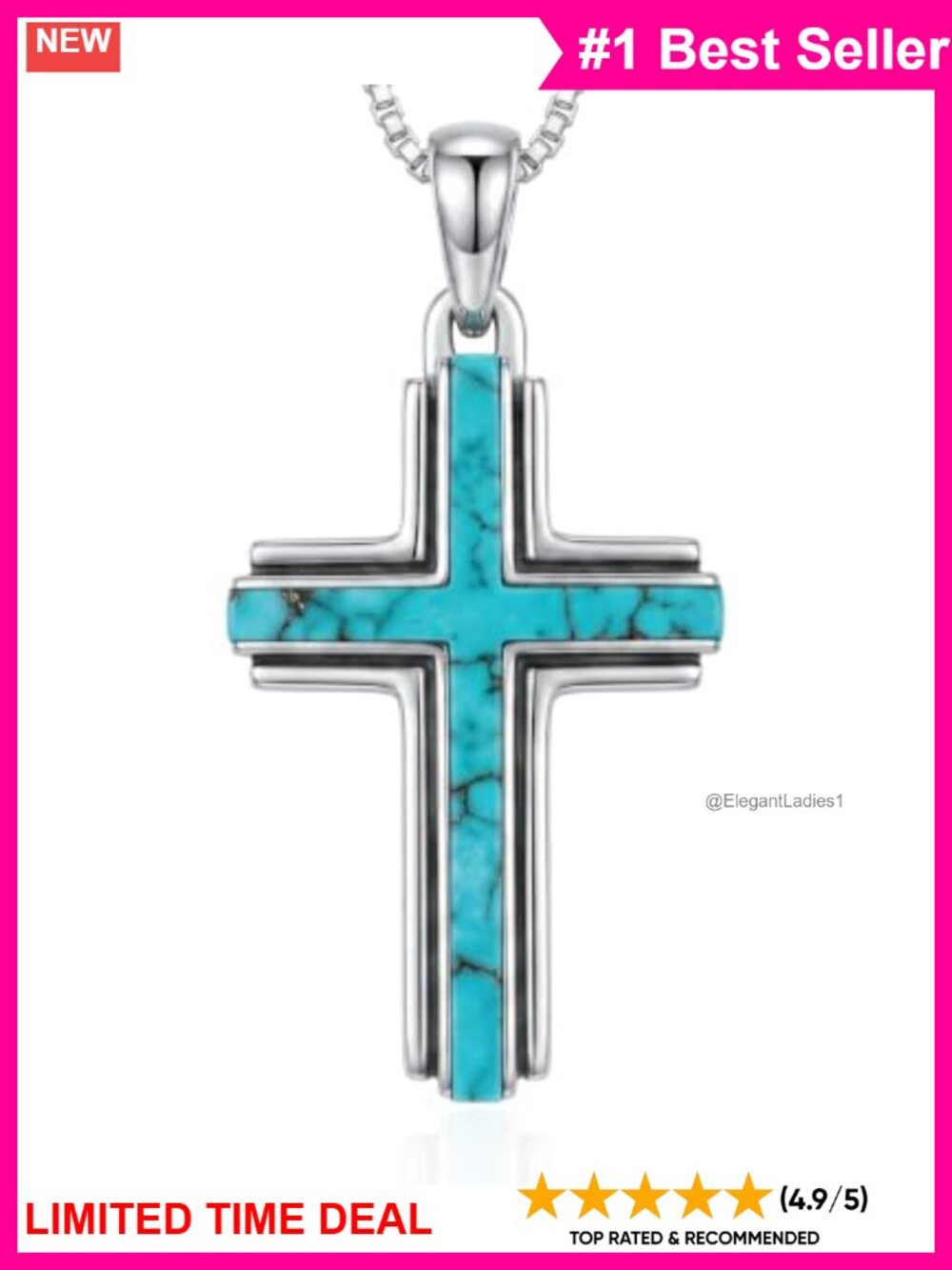 Sterling Silver Turquoise Cross Necklace Adjustable Boho Western